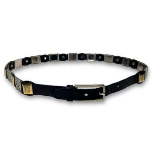 Versace Estro Versa Vintage Brass Medusa Head Black Leather Link Belt Size XL